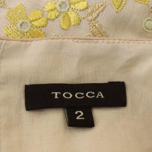 TOCCA フラワー ワンピース 刺繍 Aライン ミディ丈 フレンチスリーブ 2 キナリ イエロー ミント