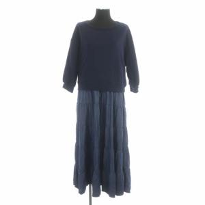 21SS 裏毛レイヤードワンピース スウェット プルオーバー ティアード ロング ２点セット 36 紺 ネイビー