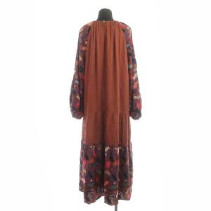 GRACE CONTINENTAL 22AW ギャザーフレアパフワンピース ロング 長袖 刺繍 36 茶 ブラウン マルチカラー