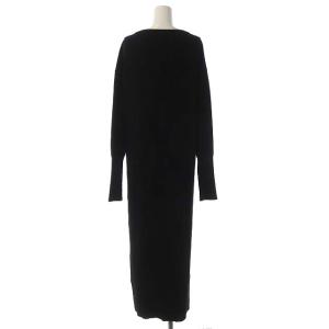 Deuxieme Classe Rib Knit ワンピース ニット ワイドリブ 長袖 ストレート ロング クルーネック カシミヤ混 黒 ブラック