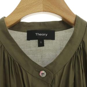 Theory POPLIN SHIRTING SHIRRED BD ブラウス 長袖 バンドカラー カーキ