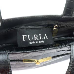 FURLA ショルダーバッグ ハンドバッグ 2way 型押し フェイクレザー 黒 ブラック