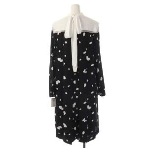 CELFORD ×Hanae Mori 22AW ヨークデザインプリーツワンピース Aライン バックサテン リボン ミディ丈 長袖 総柄 38