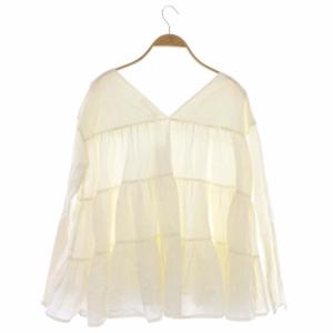 Merlette SIDONIA ティアードブラウス Vネック 長袖 フレア プルオーバー XS オフホワイト