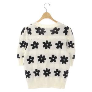 kate spade new york フラワ柄 ショートスリーブカーディガン ニット 五分袖 前開き XS ホワイト ブラック