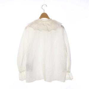 ANAYI 21AW コットンサテンシシュウエリ ブラウス 長袖 バンドカラー 38 ホワイト