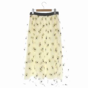 Grace Class 22SS パフュームプリントチュールスカート ロング フレア 総柄 ラメプリント 38 オフホワイト ブラック ゴールド