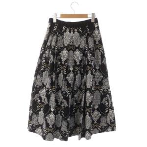 GRACE CONTINENTAL 21AW オーナメントジャガードタックスカート フレア ロング 38 ブラック ホワイト