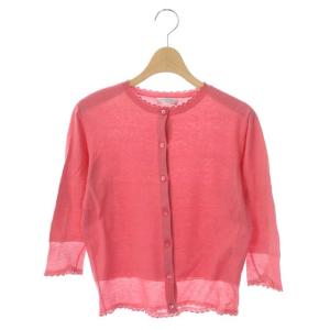 カシミヤフリルニットカーディガン 七分袖 前開き 42 ピンク