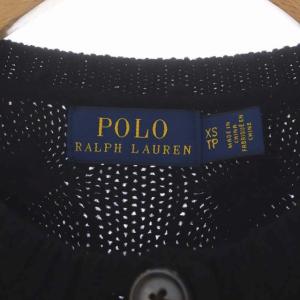 POLO RALPH LAUREN ケーブルニットカーディガン クルーネック 長袖 ロゴ刺繍 前開き XS ブラック