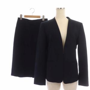 20AW スーツ セットアップ ノーカラージャケット Vネック 総裏地 スカート 38 ネイビー