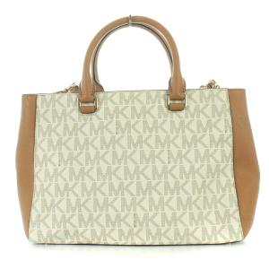 MICHAEL KORS ショルダーバッグ ハンドバッグ 2way レザー MK柄 白 ホワイト 茶 ブラウン