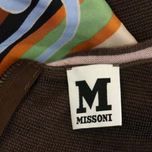 MISSONI ワンピース ニット 切替 ミニ 半袖 シルク 花柄 ネックリボン 40 ブラウン マルチカラー