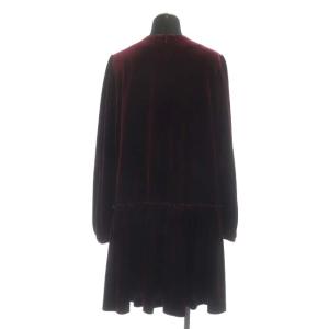 Lois CRAYON フラワー刺繍ベロアワンピース 膝丈 フレア 長袖 クルーネック M ボルドー