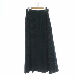 フレアスカート ロング マキシ丈 総柄 38 ブラック グリーン