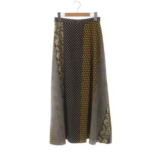 フレアスカート ロング 総柄 マキシ丈 38 ネイビー イエロー