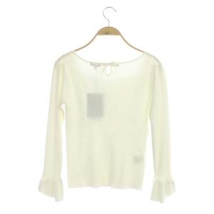 TOCCA リブニット カットソー 長袖 フレアスリーブ プルオーバー ロゴプレート ラウンドネック XS 白 ホワイト