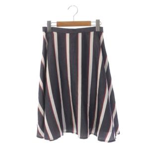 ストライプフレアスカート 膝丈 36 チャコール レッド ホワイト