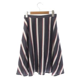 BLUE LABEL CRESTBRIDGE ストライプフレアスカート 膝丈 36 チャコール レッド ホワイト