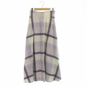 フレアスカート ウール ロング チェック柄 36 パープル