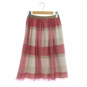 フレアスカート 膝丈 チェック柄チュール 36 赤 ベージュ レッド