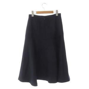 ANAYI 21SS ダブルサテンフレアヘムスカート ミモレ丈 ロング 38 ブラック