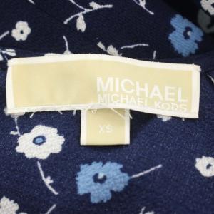 MICHAEL Michael Kors 花柄フリルノースリーブワンピース 膝丈 フレア フレンチスリーブ クルーネック XS 紺 ネイビー ライトブルー 白 ホワイト