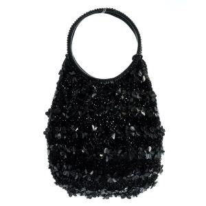 ハンドバッグ フラワーモチーフ ワイヤー 黒 ブラック