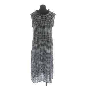 me ISSEY MIYAKE ギンガムチェック ワンピース ロング ノースリーブ プリーツ カットオフ ブラック ホワイト