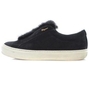 スニーカー ファー レザー 切替 8 25.5cm 黒 ブラック