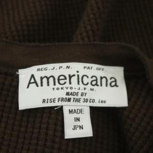AMERICANA サーマル バックヘンリー クルーネックカットソー プルオーバー 長袖 茶 ブラウン