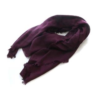 モノグラム ストール マフラー 大判 シルク ウール混 フリンジ パープル