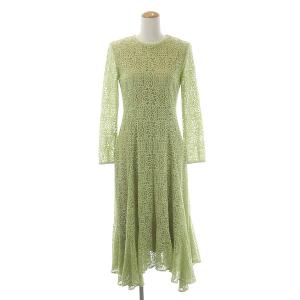 ラッセルレースロングワンピース 長袖 マーメイド セミフレア 36 ミント ベージュ