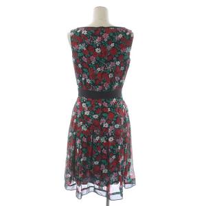 M'S GRACY シフォン 花柄ワンピース ノースリーブ フレア 膝丈 40 黒 赤 緑 ブラック レッド グリーン