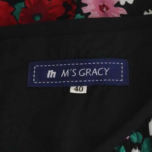 M'S GRACY シフォン 花柄ワンピース ノースリーブ フレア 膝丈 40 黒 赤 緑 ブラック レッド グリーン