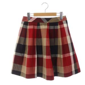チェックひざ丈スカート フレア タック コットン 38 マルチカラー