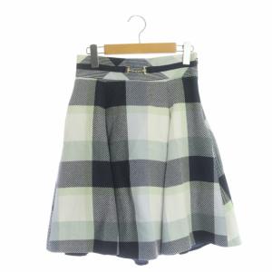 チェックひざ丈スカート フレア タック コットン 38 マルチカラー