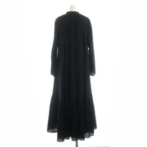 Plage 22SS Lawn ボリューム Flare ワンピース ロング スキッパー 長袖 38 ブラック