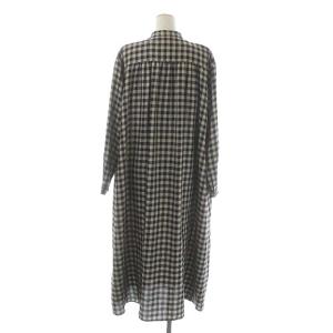 UNITED ARROWS 22AW チェックバンドカラーワンピース ロング フレア 長袖 36 黒 ブラック ベージュ