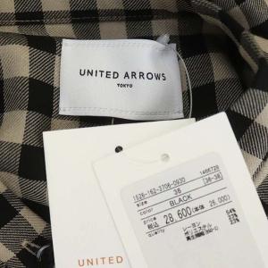UNITED ARROWS 22AW チェックバンドカラーワンピース ロング フレア 長袖 36 黒 ブラック ベージュ