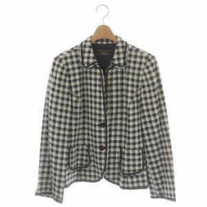 ステンカラージャケット シルク混 2B 千鳥格子 総裏地 13+ アイボリー ダークブラウン マルチカラー