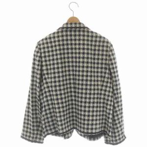 Leilian ステンカラージャケット シルク混 2B 千鳥格子 総裏地 13+ アイボリー ダークブラウン マルチカラー