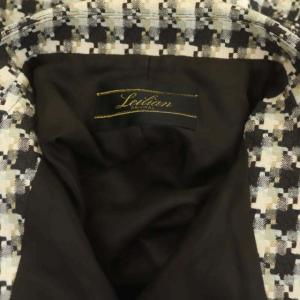 Leilian ステンカラージャケット シルク混 2B 千鳥格子 総裏地 13+ アイボリー ダークブラウン マルチカラー