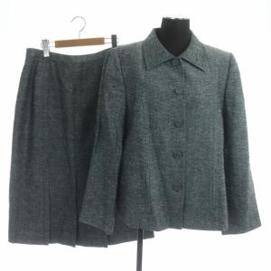 スーツ セットアップ シルク ジャケット 総裏地 ウール混 スカートセミフレア 13+ ブルーグレー