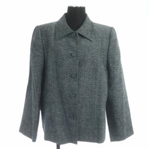 Leilian スーツ セットアップ シルク ジャケット 総裏地 ウール混 スカートセミフレア 13+ ブルーグレー