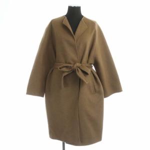 vingt-trois リバーコート ロング ノーカラー 薄手 ウール アルパカ混 30 ブラウン