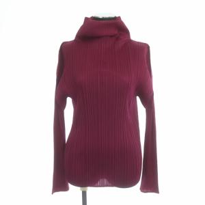 プリーツカットソー タートルネック 長袖 プルオーバー 4 パープル