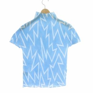 me ISSEY MIYAKE 半袖 柄 カットソー ハイネック プルオーバー 水色 白 ライトブルー ホワイト