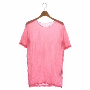シワ加工 半袖 カットソー Tシャツ L ピンク