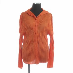 イッセイミヤケ プリーツ シャツ ブラウス 長袖 前開き 4 オレンジ